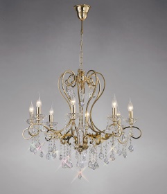 Vela French Gold Crystal Ceiling Lights Diyas Multi Arm Crystal Fittings